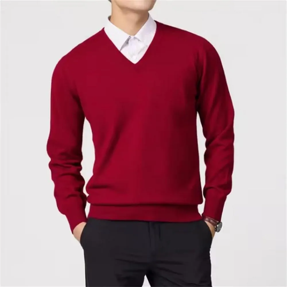 Winter Men's Cashmere Blend Sweater Classic V-Neck Pullover Sweater Business Casual Sweater