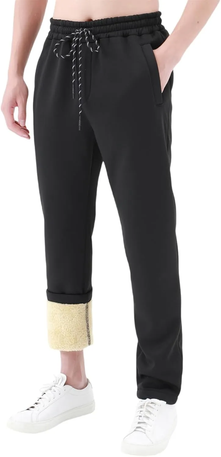 Winter Pants for Men Fleece Lined Sweatpants Tall Heavyweight Thermal Sherpa Lined Joggers Mens Warm Pant with Pockets