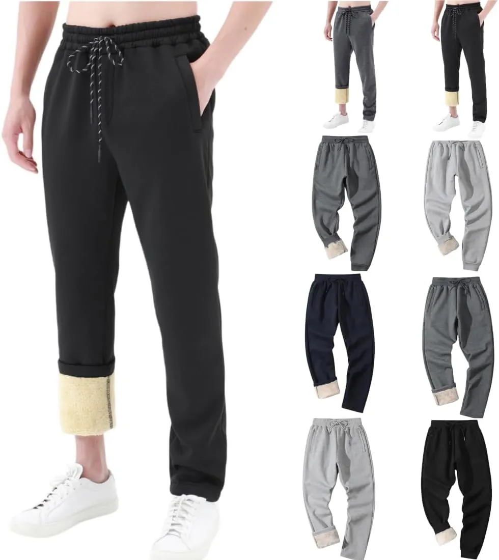 Winter Pants for Men Fleece Lined Sweatpants Tall Heavyweight Thermal Sherpa Lined Joggers Mens Warm Pant with Pockets