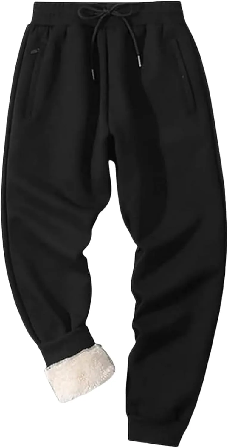 Winter Pants for Men Fleece Lined Sweatpants Tall Heavyweight Thermal Sherpa Lined Joggers Mens Warm Pant with Pockets