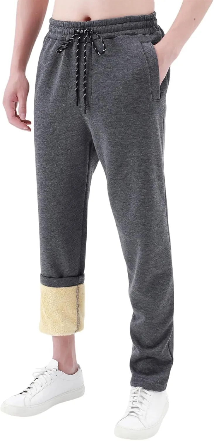 Winter Pants for Men Fleece Lined Sweatpants Tall Heavyweight Thermal Sherpa Lined Joggers Mens Warm Pant with Pockets