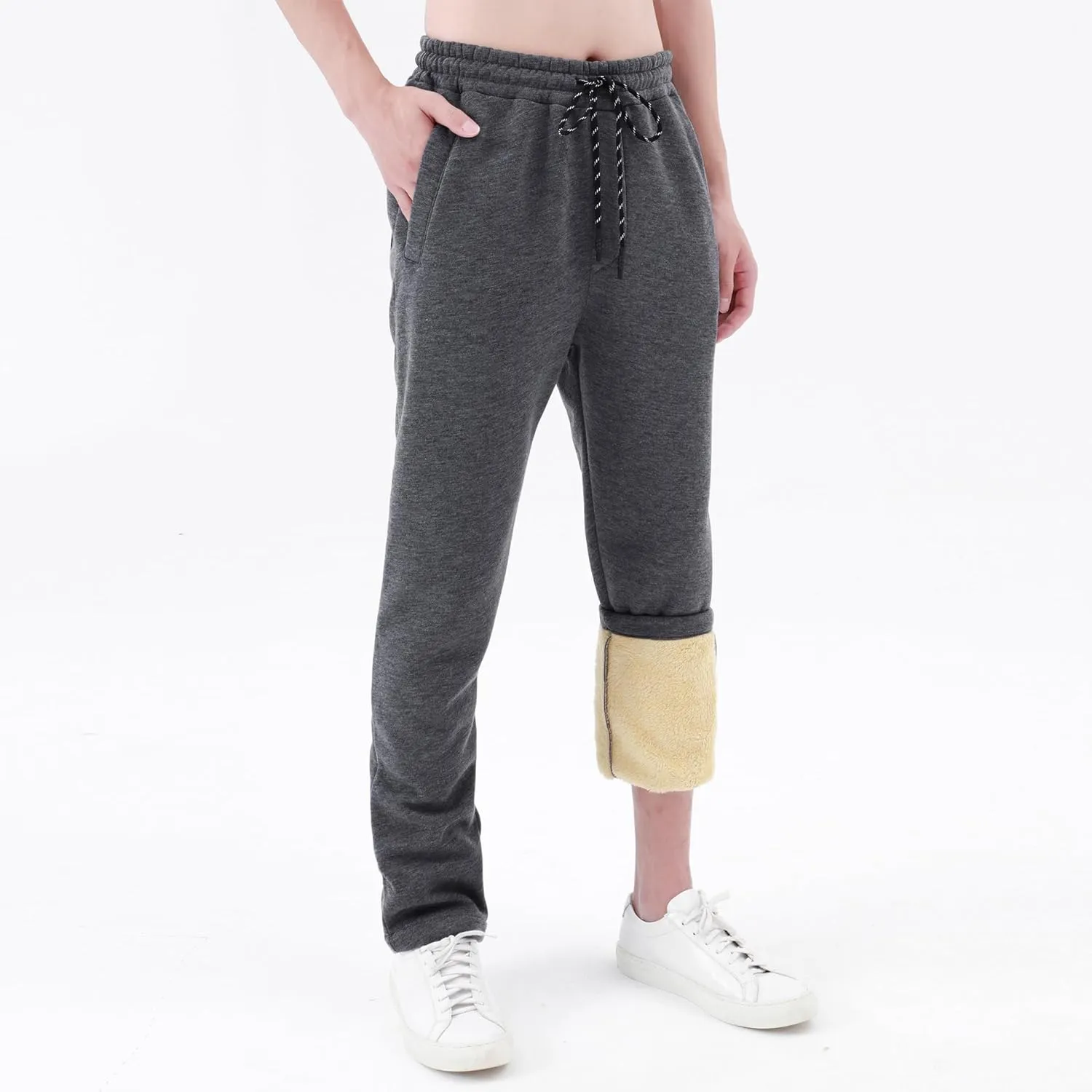 Winter Pants for Men Fleece Lined Sweatpants Tall Heavyweight Thermal Sherpa Lined Joggers Mens Warm Pant with Pockets