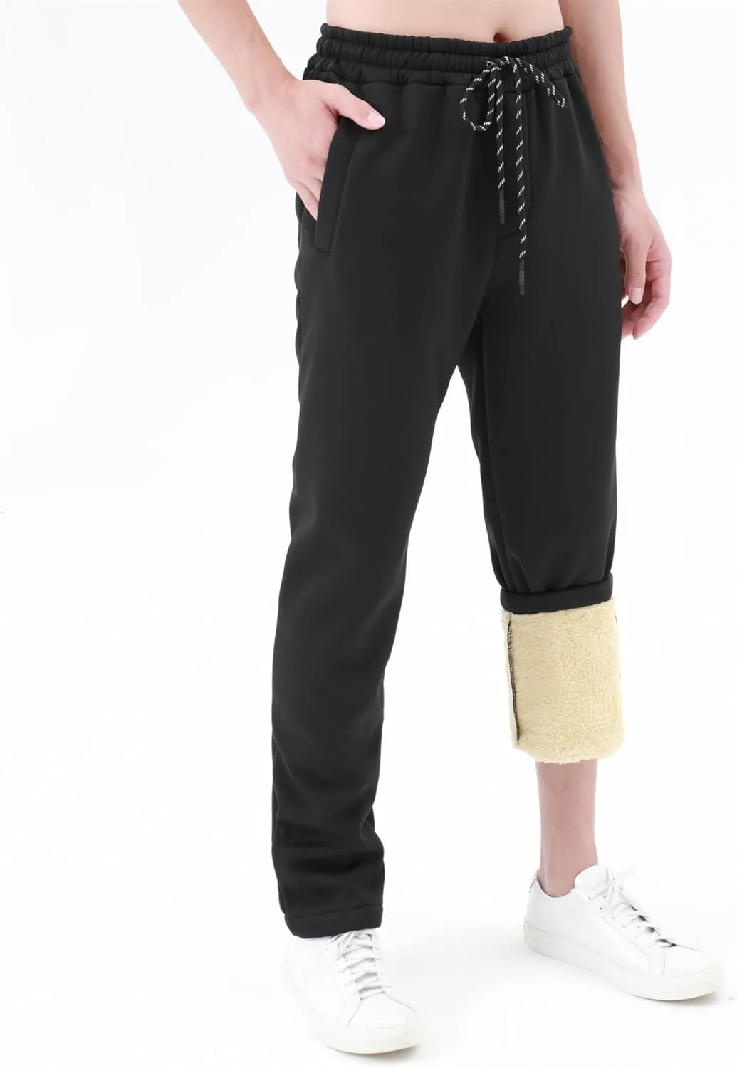 Winter Pants for Men Fleece Lined Sweatpants Tall Heavyweight Thermal Sherpa Lined Joggers Mens Warm Pant with Pockets