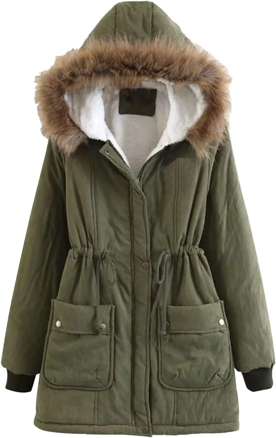 Winter Parka Coat for Women Winter Thicken Puffer Coat Warm Jacket with Faux Fur Removable Hood Warm Cashmere Outerwear