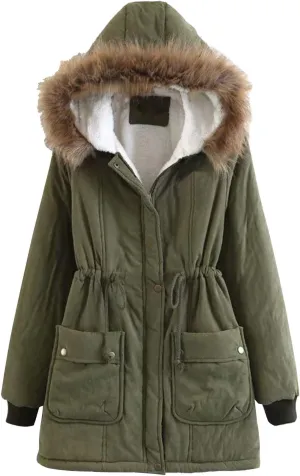 Winter Parka Coat for Women Winter Thicken Puffer Coat Warm Jacket with Faux Fur Removable Hood Warm Cashmere Outerwear