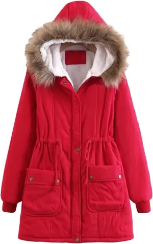 Winter Parka Coat for Women Winter Thicken Puffer Coat Warm Jacket with Faux Fur Removable Hood Warm Cashmere Outerwear