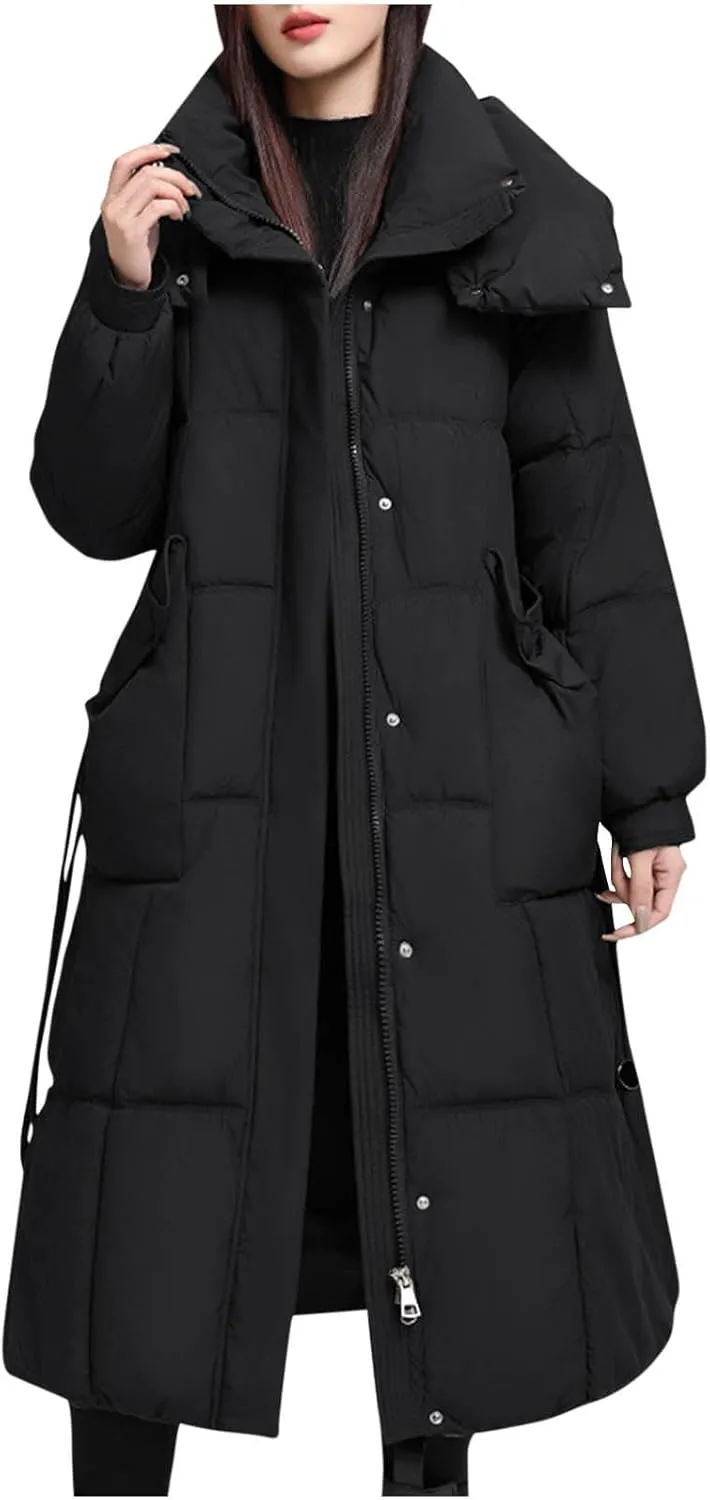 Winter Puffer Jacket for Women Solid Color Loose Thicken and Warm Down Coat Winter Long Puffer Jackets Baggy Outwear