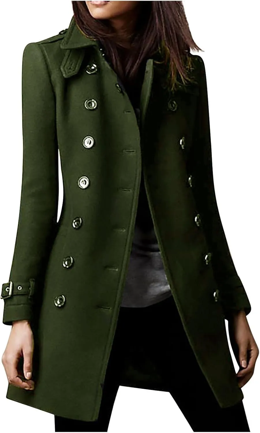 Winter Trench Coats for Women Wool Blend Pea Coat Long Jackets Double Breasted Overcoats Trendy Warm Outerwear
