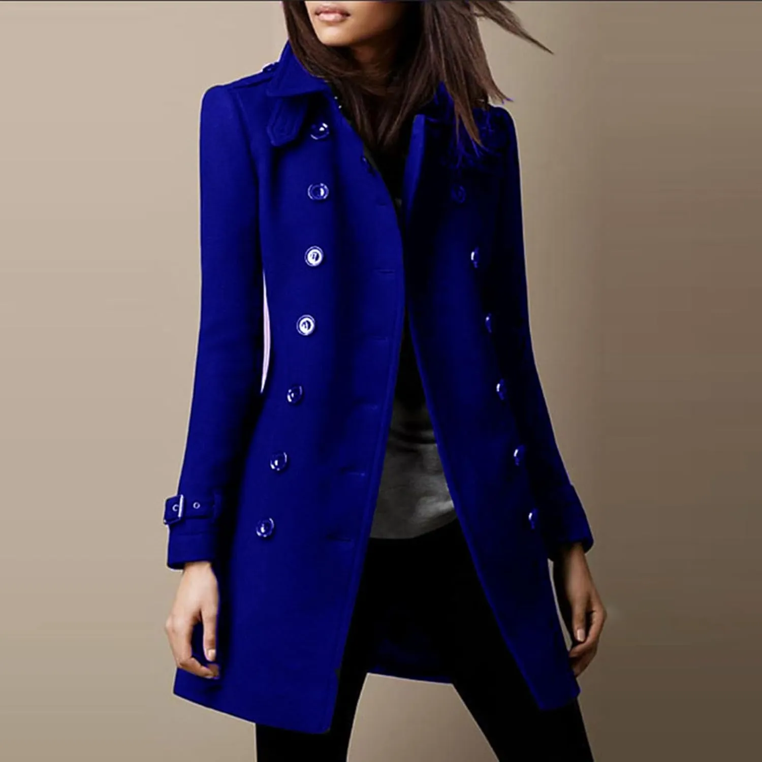 Winter Trench Coats for Women Wool Blend Pea Coat Long Jackets Double Breasted Overcoats Trendy Warm Outerwear