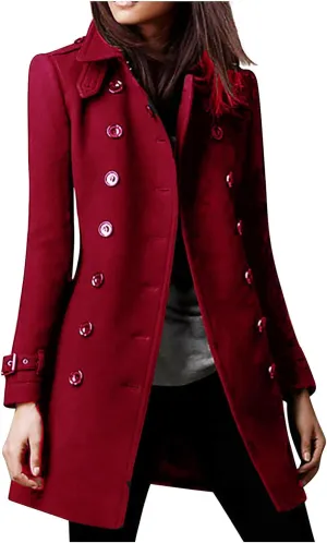 Winter Trench Coats for Women Wool Blend Pea Coat Long Jackets Double Breasted Overcoats Trendy Warm Outerwear