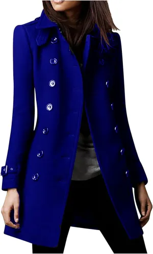 Winter Trench Coats for Women Wool Blend Pea Coat Long Jackets Double Breasted Overcoats Trendy Warm Outerwear