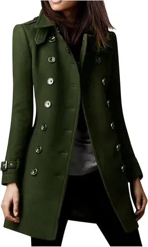 Winter Trench Coats for Women Wool Blend Pea Coat Long Jackets Double Breasted Overcoats Trendy Warm Outerwear