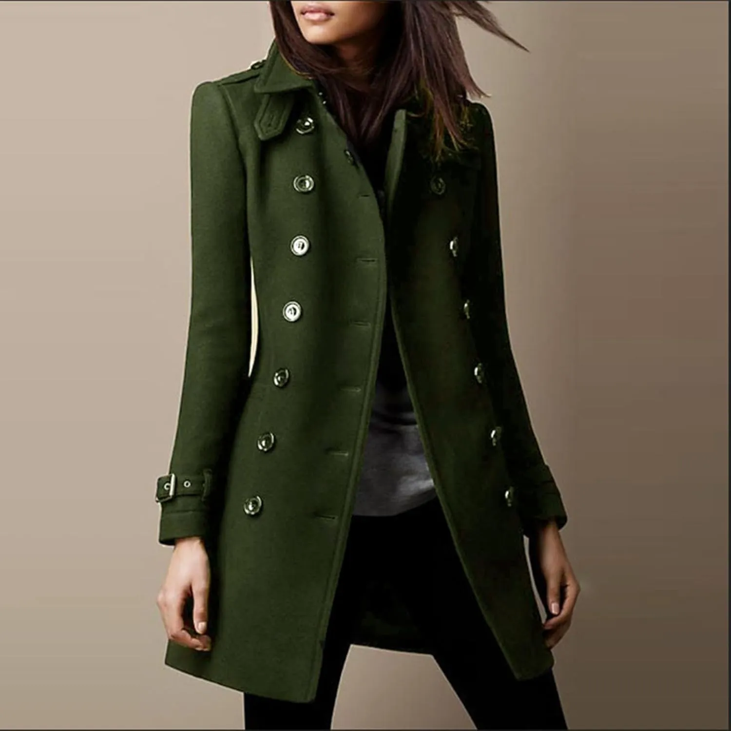 Winter Trench Coats for Women Wool Blend Pea Coat Long Jackets Double Breasted Overcoats Trendy Warm Outerwear
