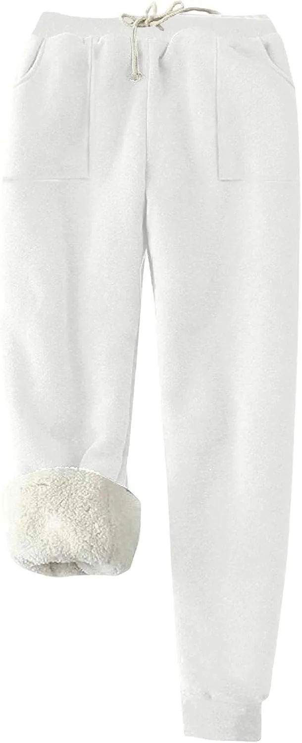 Winter Warm Fleece Sherpa Lined Sweatpants for Women Soild Fleece Joggers Pants Athletic Active Sweatpants