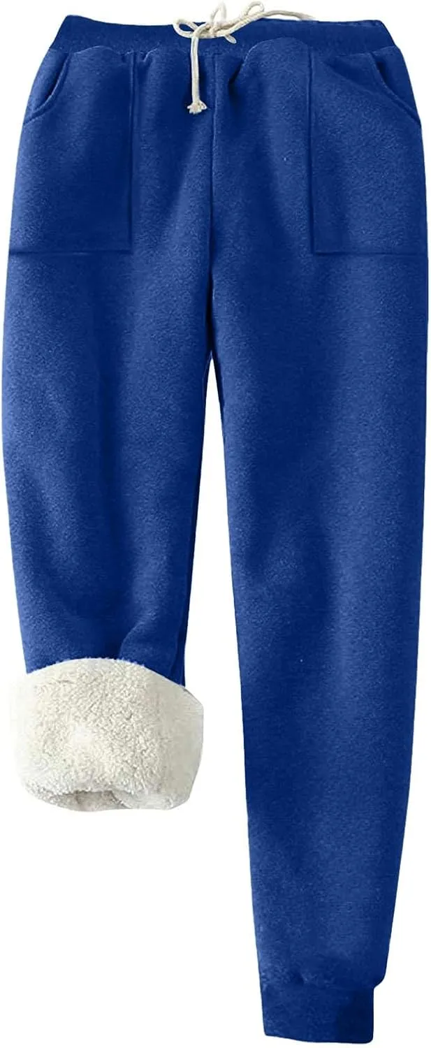 Winter Warm Fleece Sherpa Lined Sweatpants for Women Soild Fleece Joggers Pants Athletic Active Sweatpants