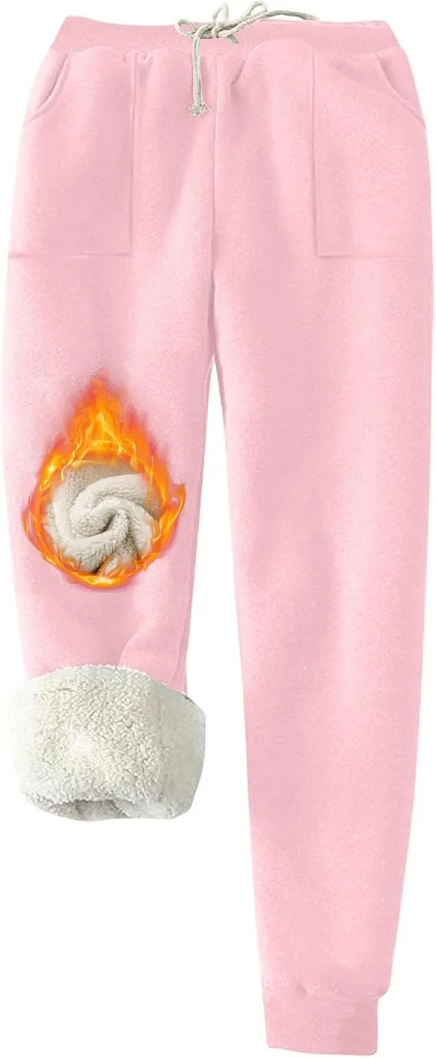 Winter Warm Fleece Sherpa Lined Sweatpants for Women Soild Fleece Joggers Pants Athletic Active Sweatpants