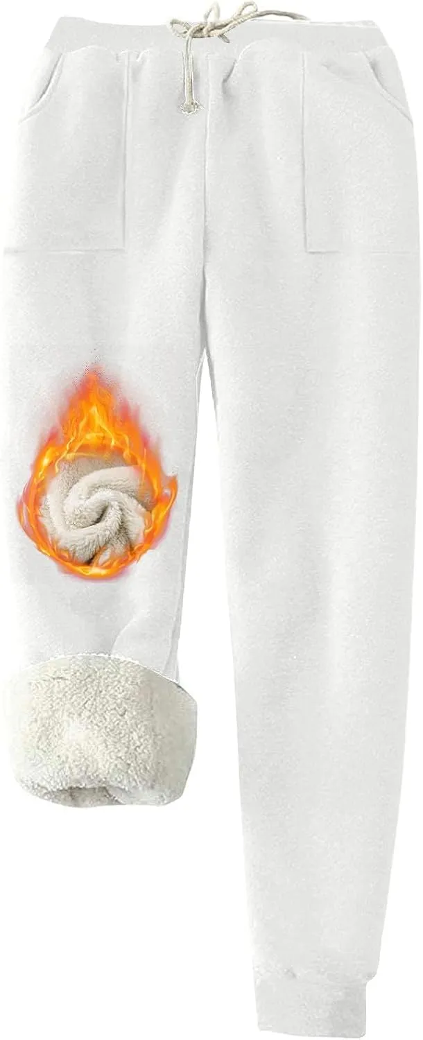 Winter Warm Fleece Sherpa Lined Sweatpants for Women Soild Fleece Joggers Pants Athletic Active Sweatpants
