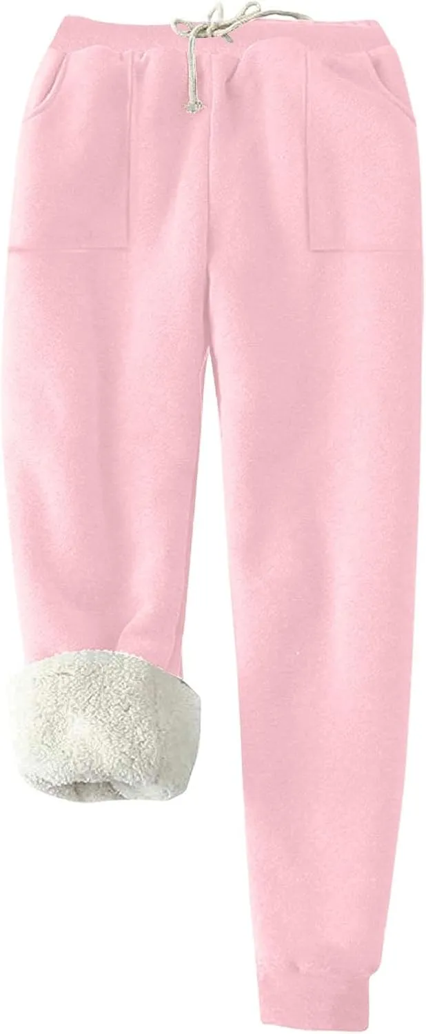 Winter Warm Fleece Sherpa Lined Sweatpants for Women Soild Fleece Joggers Pants Athletic Active Sweatpants
