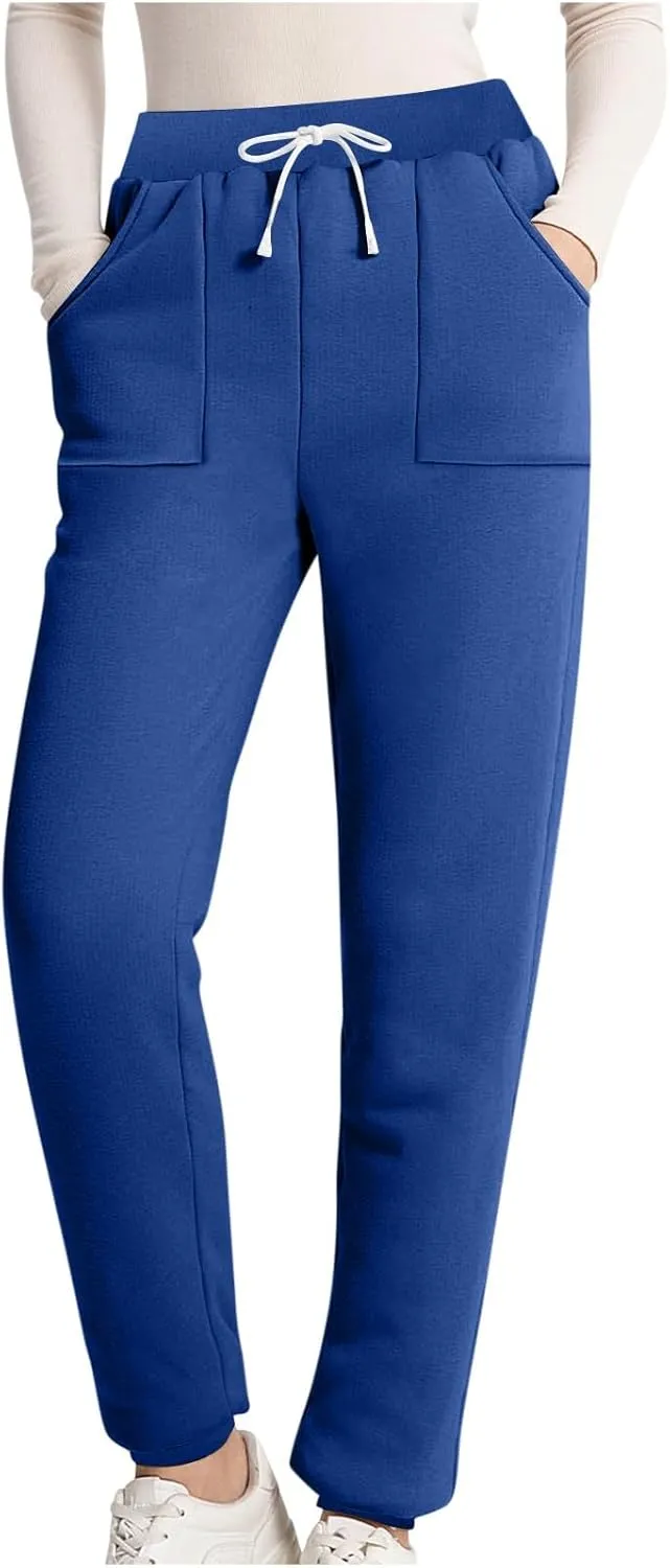 Winter Warm Fleece Sherpa Lined Sweatpants for Women Soild Fleece Joggers Pants Athletic Active Sweatpants