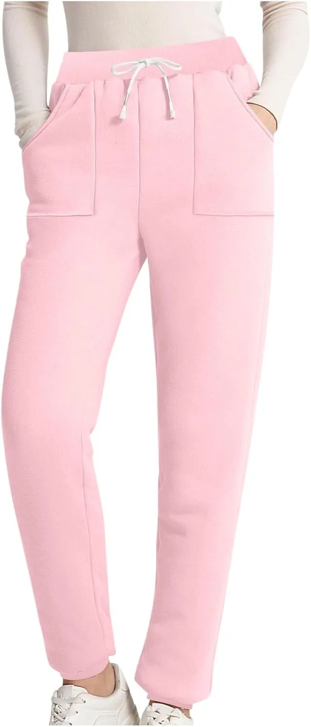 Winter Warm Fleece Sherpa Lined Sweatpants for Women Soild Fleece Joggers Pants Athletic Active Sweatpants