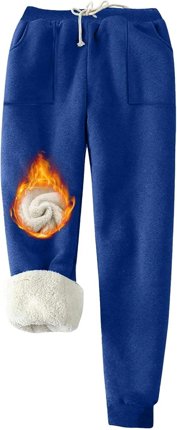 Winter Warm Fleece Sherpa Lined Sweatpants for Women Soild Fleece Joggers Pants Athletic Active Sweatpants