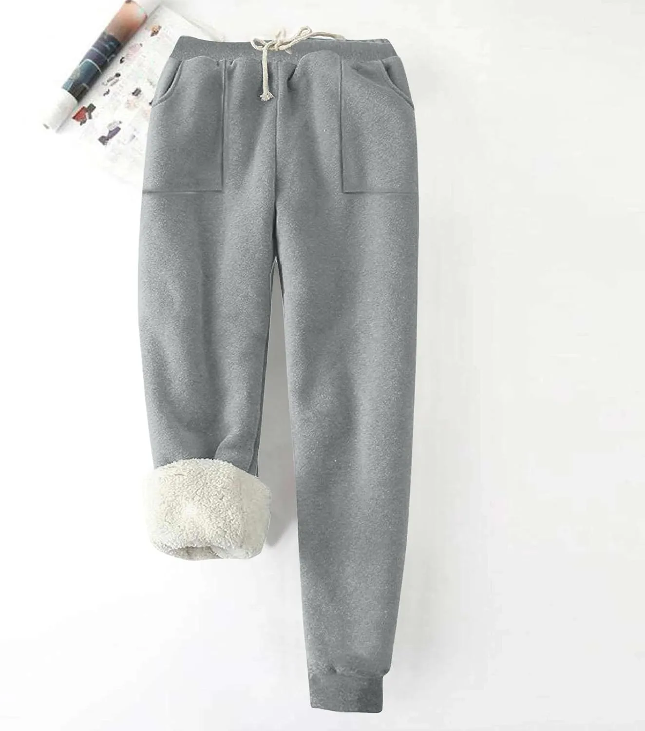 Winter Warm Fleece Sherpa Lined Sweatpants for Women Soild Fleece Joggers Pants Athletic Active Sweatpants