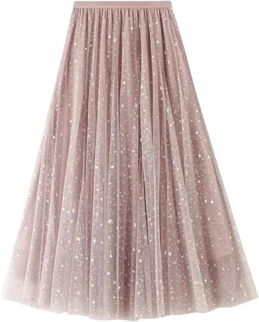 Wjnvfioo Women Mesh Skirts Sequin Layered A-Line Elegant Mid Length Skirts