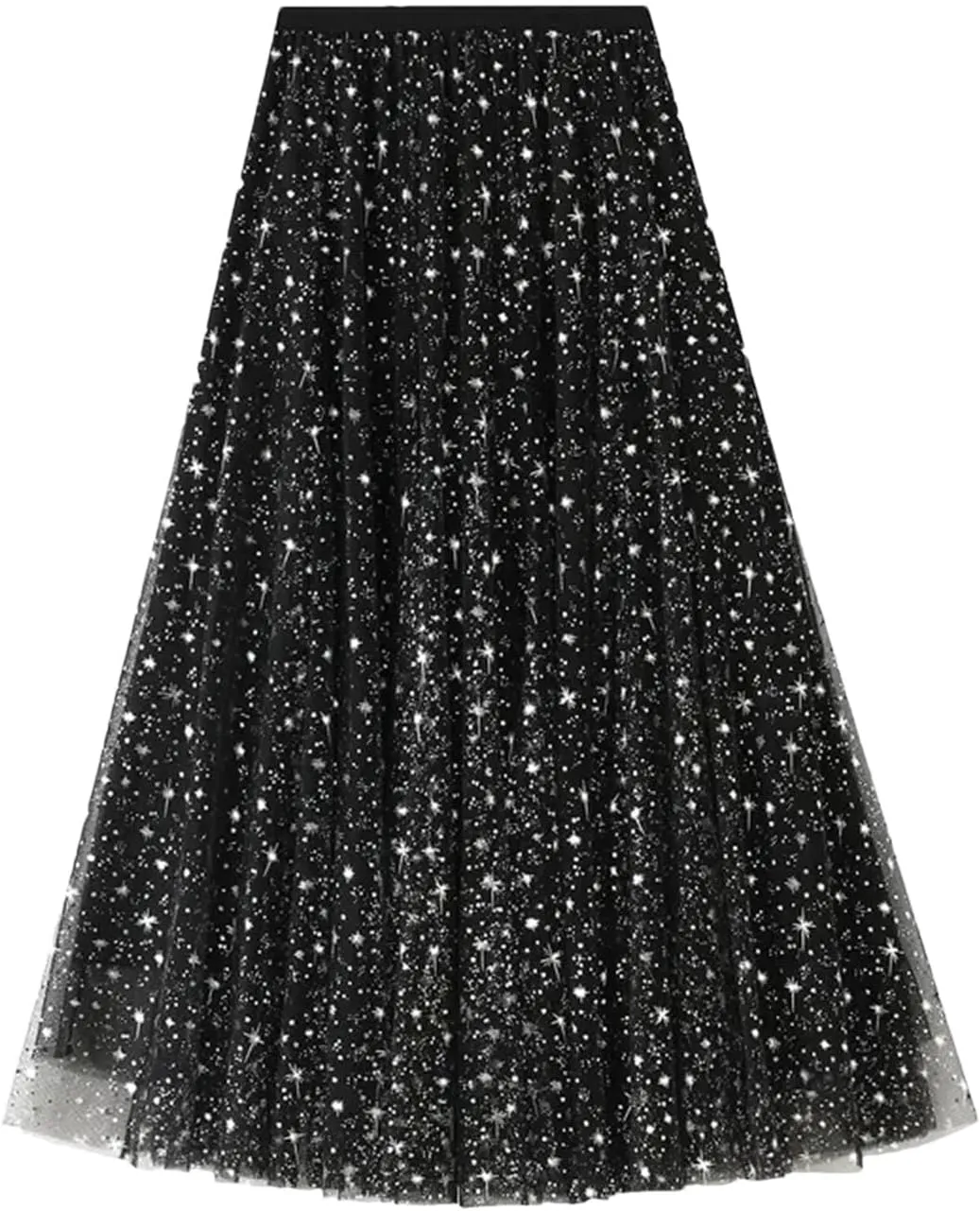 Wjnvfioo Women Mesh Skirts Sequin Layered A-Line Elegant Mid Length Skirts