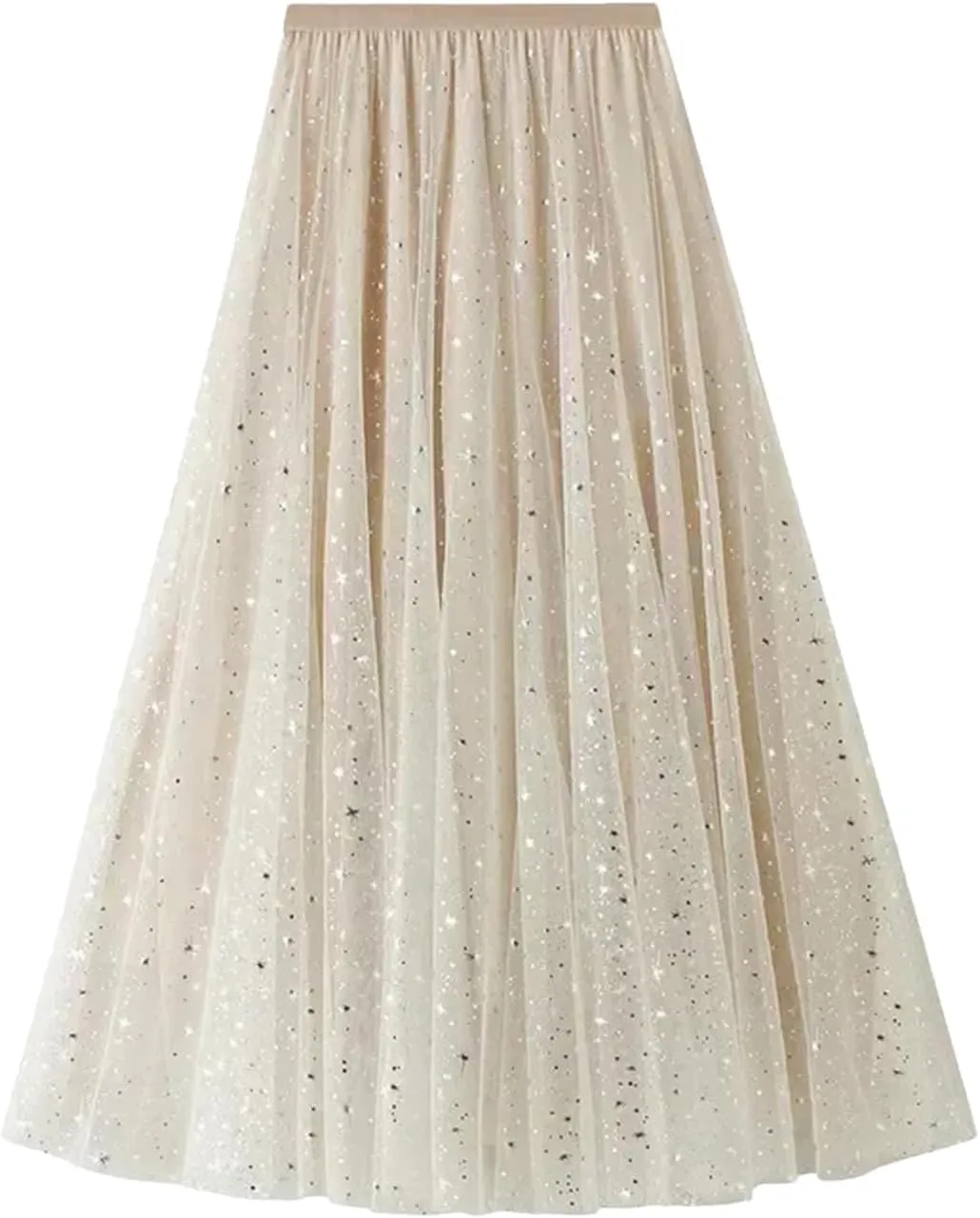 Wjnvfioo Women Mesh Skirts Sequin Layered A-Line Elegant Mid Length Skirts