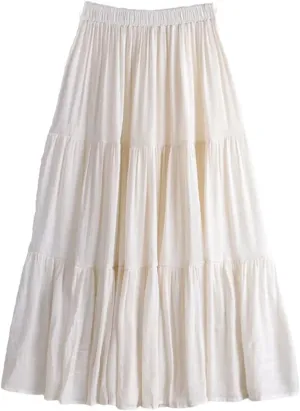 Woman Summer A-Line Maxi Skirt Solid Patchwork Skirts Mini Casual Loose Pleated Skirts