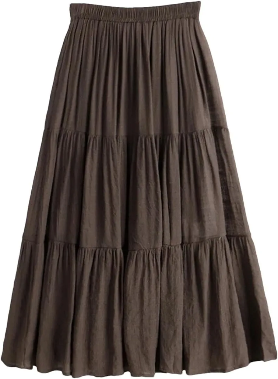 Woman Summer A-Line Maxi Skirt Solid Patchwork Skirts Mini Casual Loose Pleated Skirts