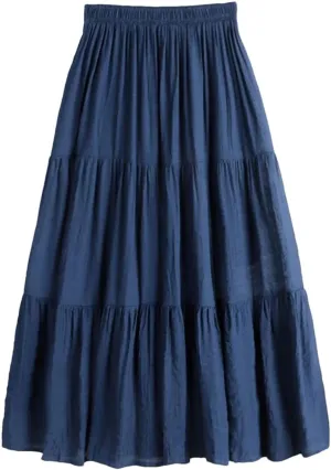 Woman Summer A-Line Maxi Skirt Solid Patchwork Skirts Mini Casual Loose Pleated Skirts