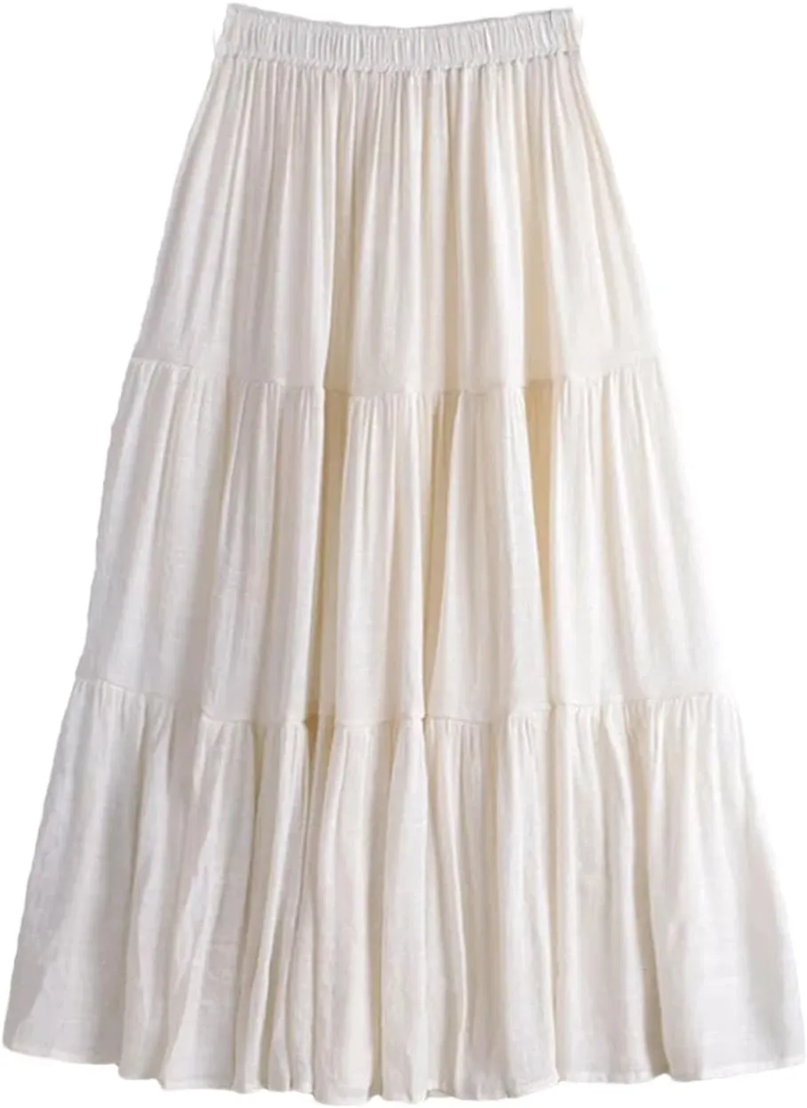 Woman Summer A-Line Maxi Skirt Solid Patchwork Skirts Mini Casual Loose Pleated Skirts