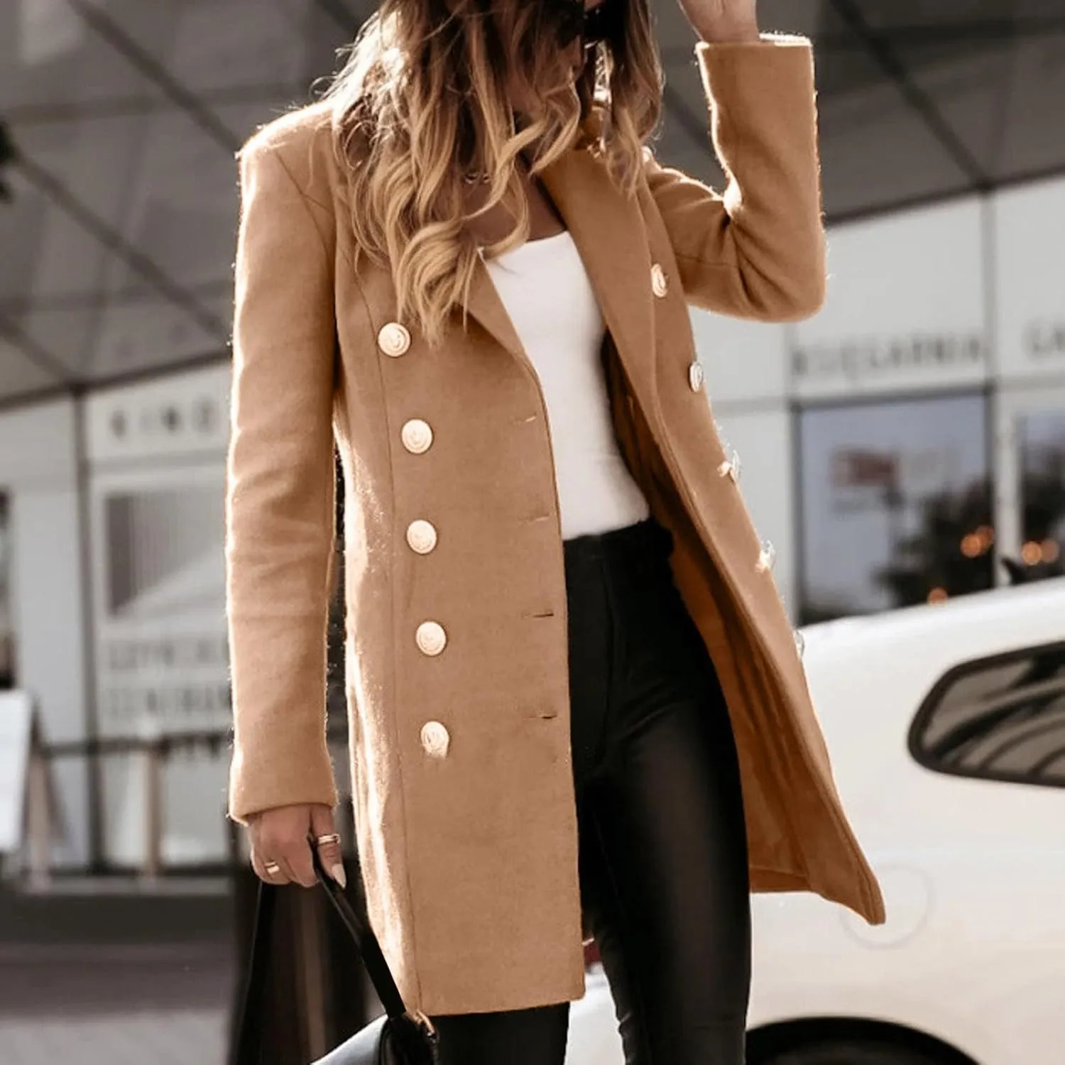 Woman Wool Elegant Blend Coat Slim Female Long Coat Outerwear Jacket Wool Blend Overcoat Women Womens Coat