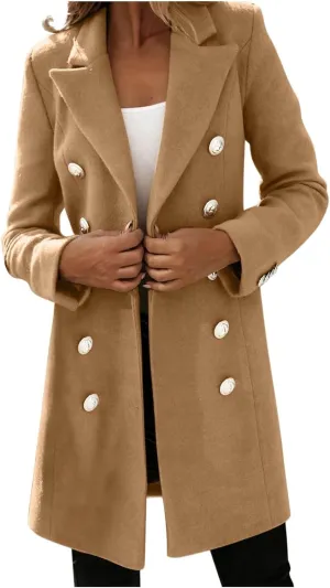 Woman Wool Elegant Blend Coat Slim Female Long Coat Outerwear Jacket Wool Blend Overcoat Women Womens Coat