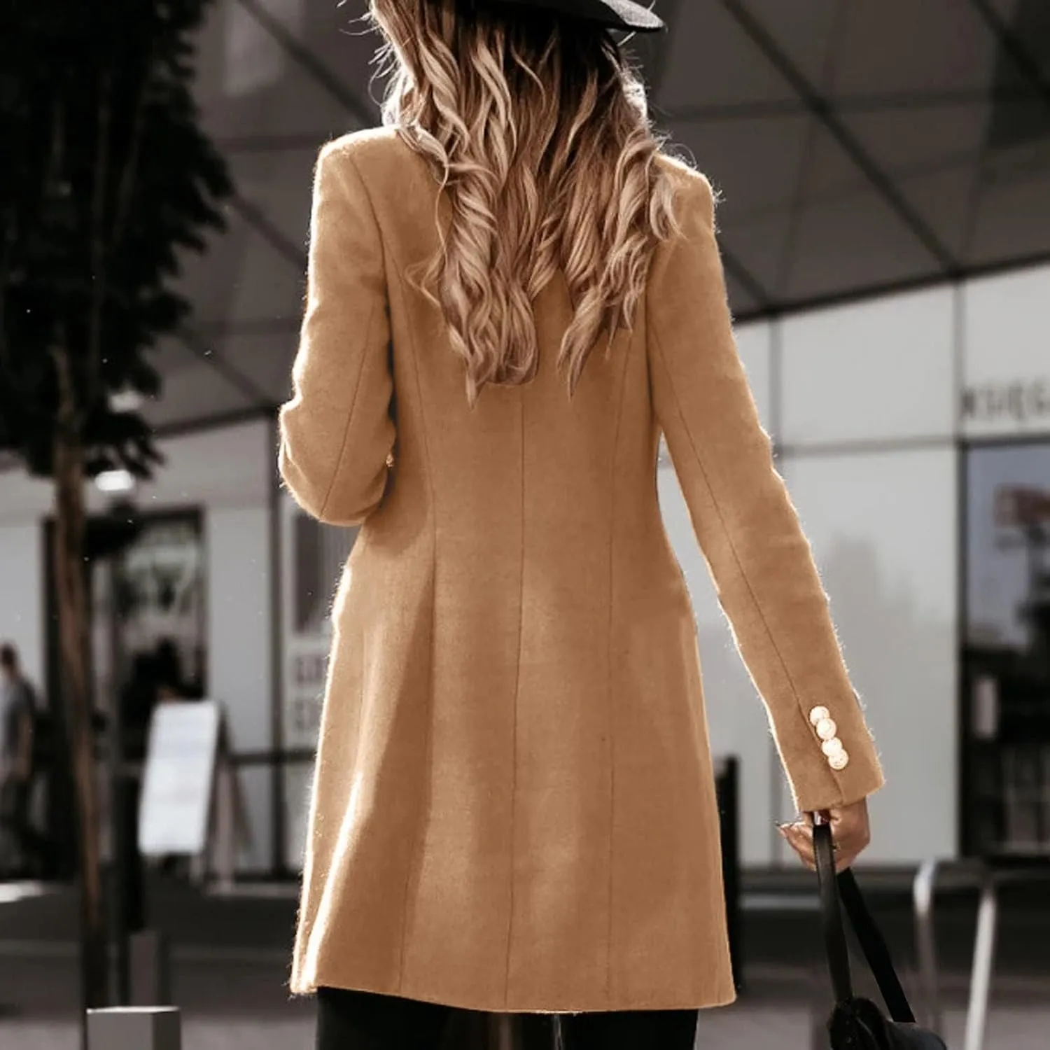 Woman Wool Elegant Blend Coat Slim Female Long Coat Outerwear Jacket Wool Blend Overcoat Women Womens Coat