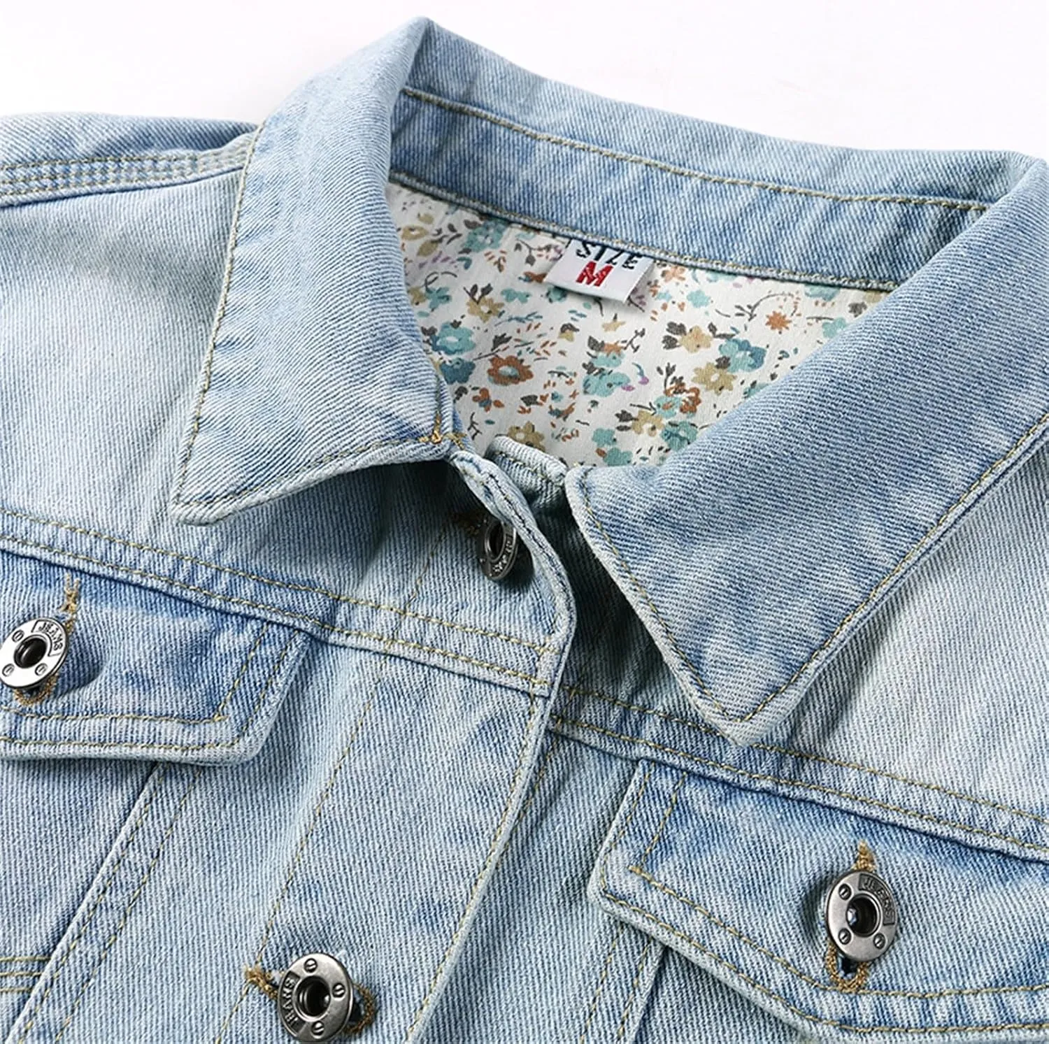 Women Autumn 3/4 Sleeve Retro Short Denim Jackets Light Blue Jean Coats Cropped Trucker Jean Jackets Coats 2024