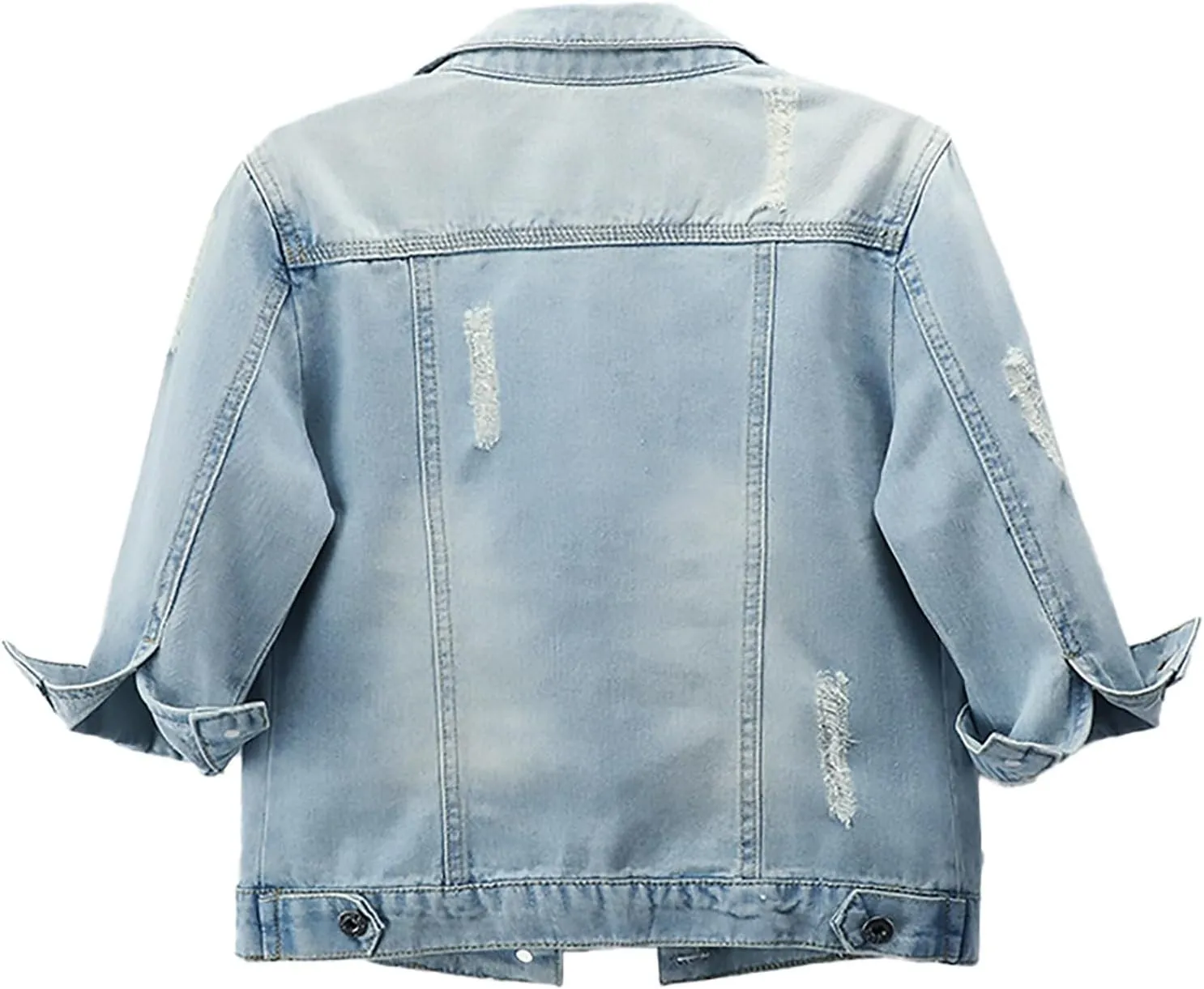 Women Autumn 3/4 Sleeve Retro Short Denim Jackets Light Blue Jean Coats Cropped Trucker Jean Jackets Coats 2024