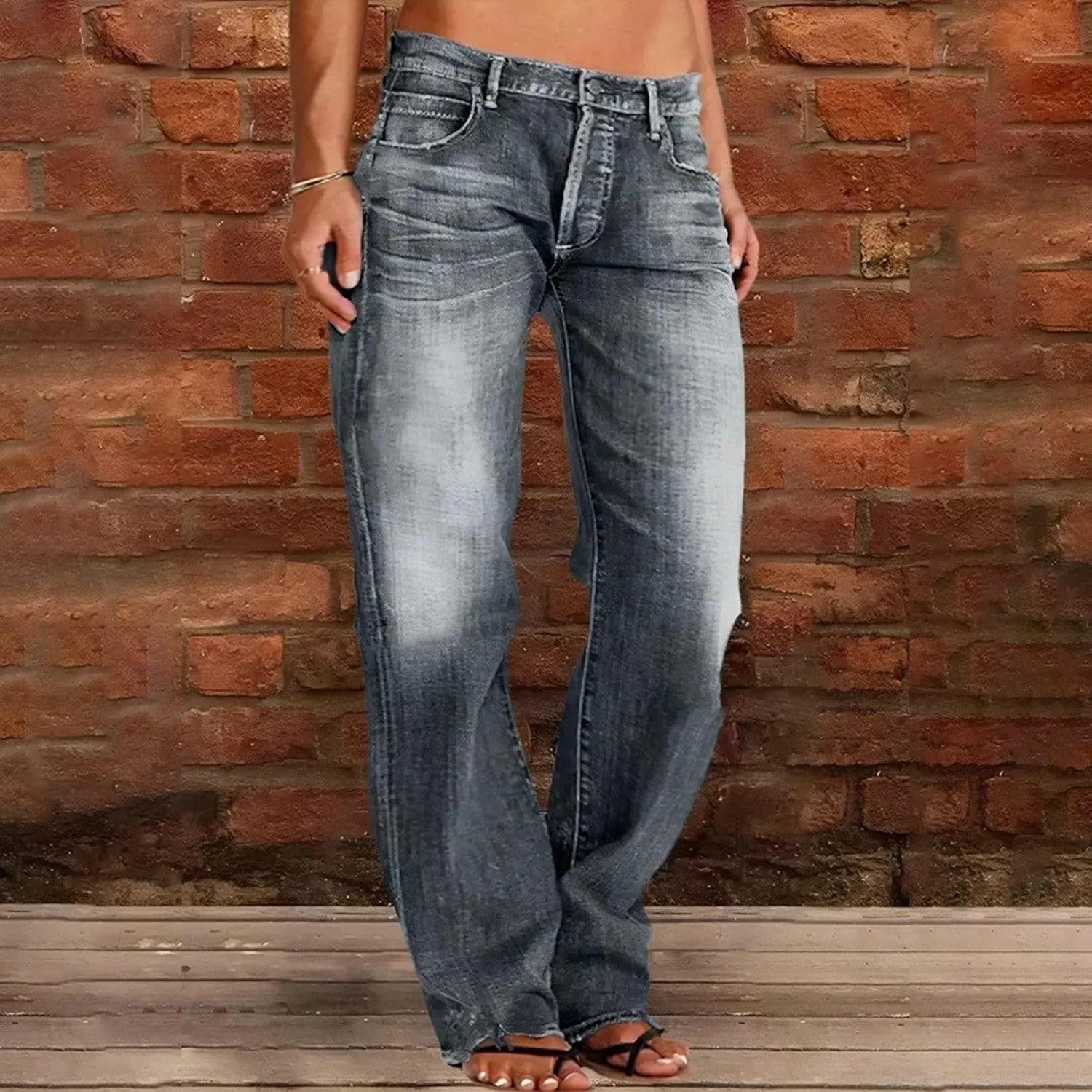 Women Baggy Boyfriend Jeans Pant Mid Rise Bootcut Jean High Waisted Jeans Flare Stretch Boyfriend Casual Denim Pants