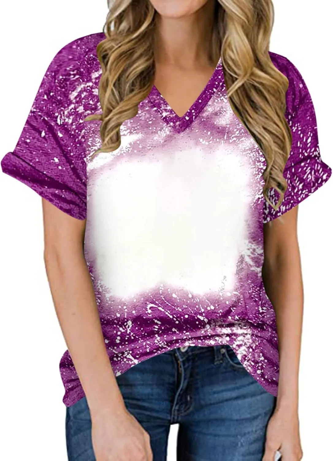 Women Bleach Graphic Tshirt Tee Tie Dye Casual Tunic Top Short Sleeve Vneck Shirts Spring Shirts Stylish Trendy Clothes