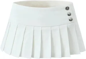 Women Buttons Pleated Skirt Office Casual A-Line Mini Skirts