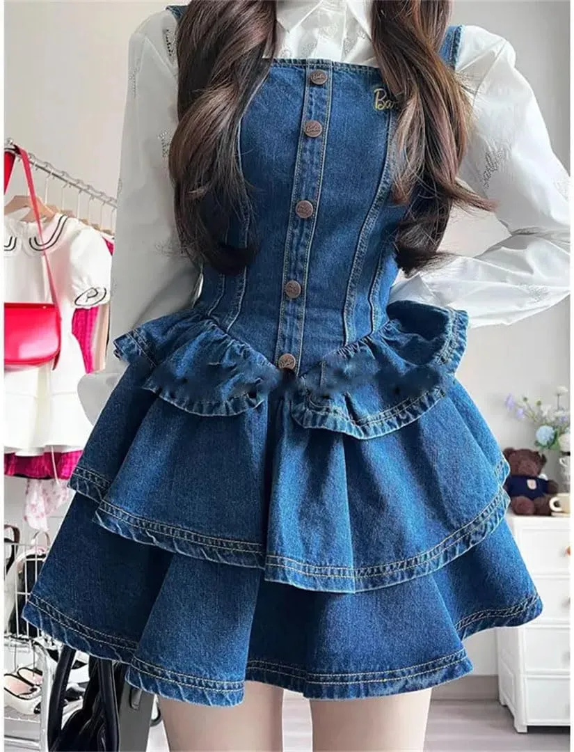 Women Camisole Jean Dress Sleeveless Denim Slim Vintage Mini Dress