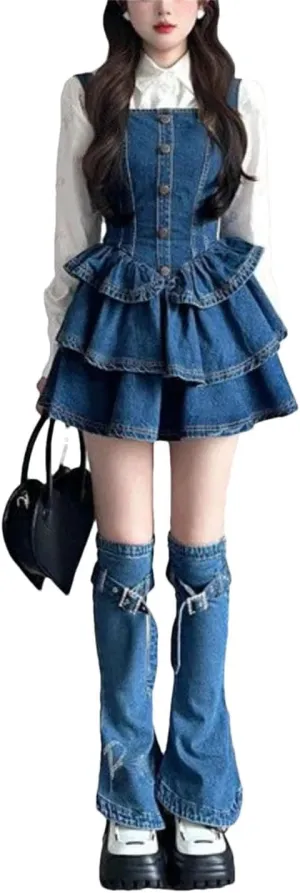 Women Camisole Jean Dress Sleeveless Denim Slim Vintage Mini Dress