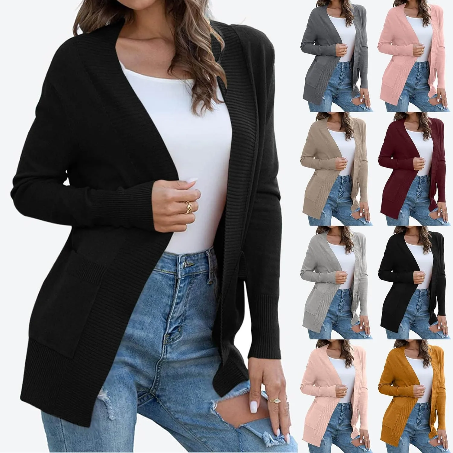 Women Cardigans Lightweight Open Front Cardigan Sweaters Draped Kimono Cardigan Casual Knit Sweaters Coat Soft Outwear