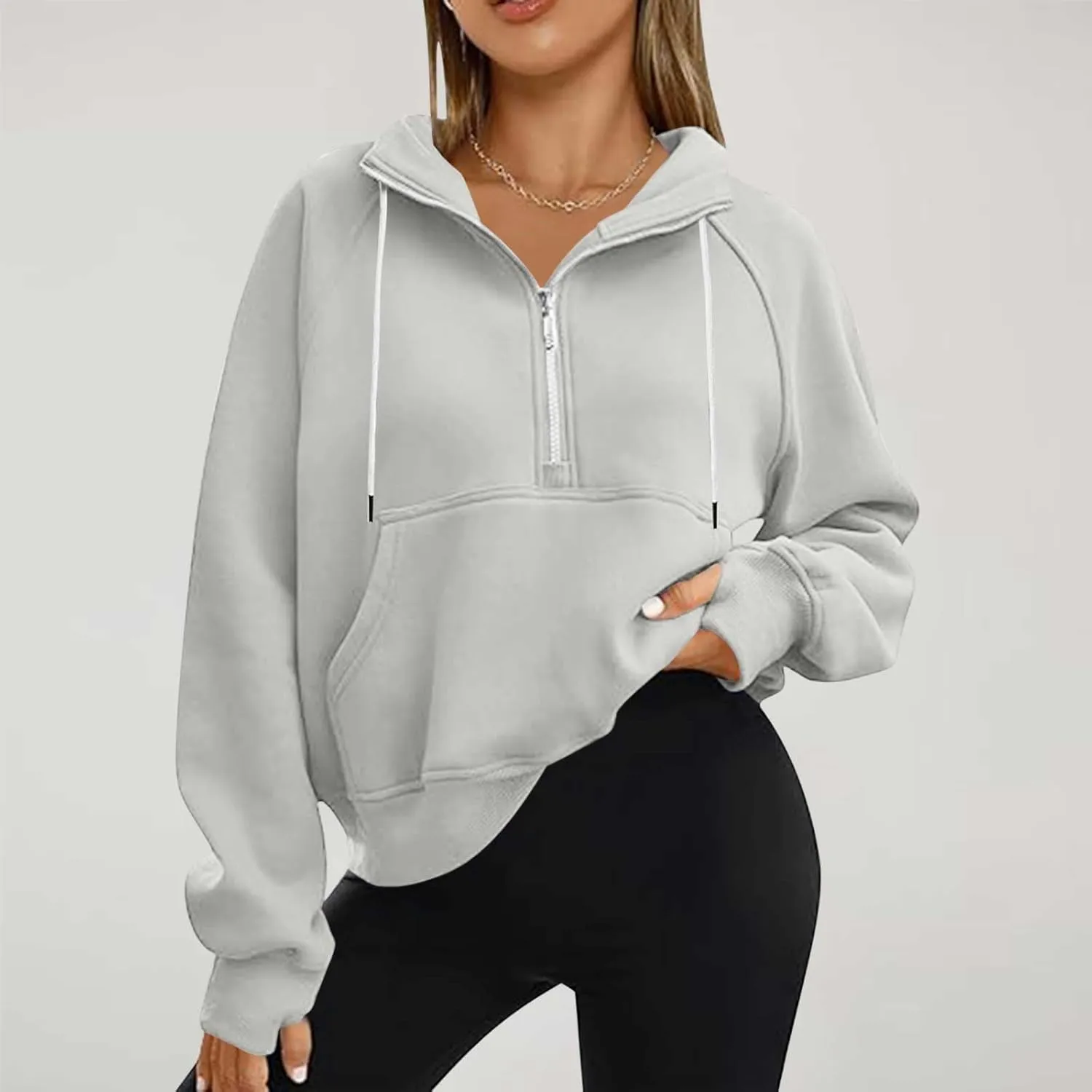 Women Casual Half Zip Sweatshirts 2024 Fall Trendy Long Sleeve Loose Tops Y2K Cropped Pullover Oversized Preppy Clothes