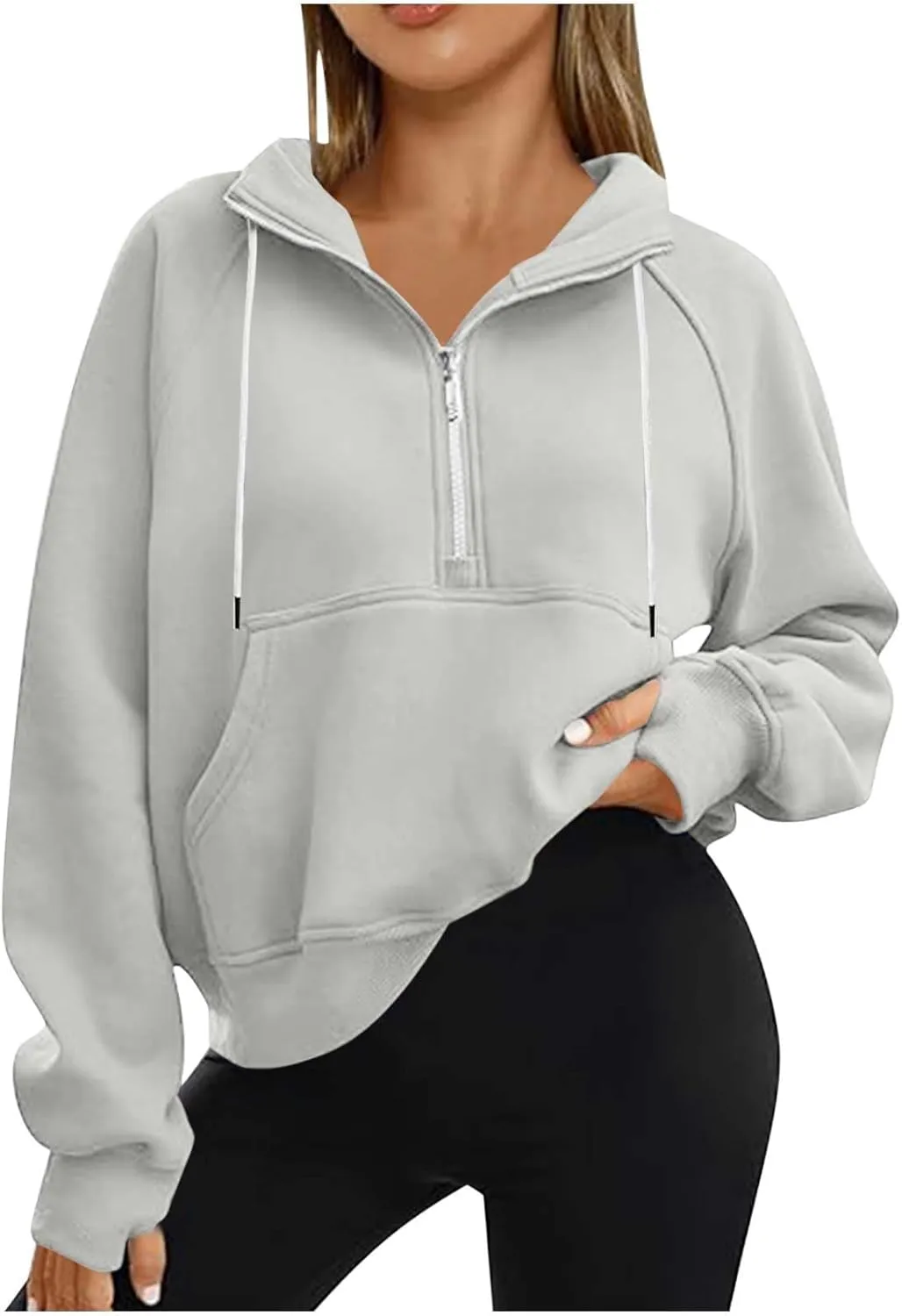 Women Casual Half Zip Sweatshirts 2024 Fall Trendy Long Sleeve Loose Tops Y2K Cropped Pullover Oversized Preppy Clothes