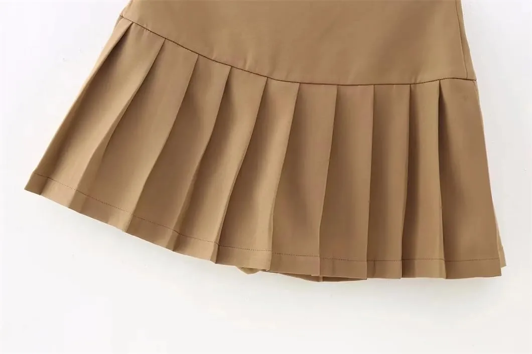 Women Casual Solid Pleated Mini Skirts Low Waist A-Line Streetwear Golf Shorts Skirts