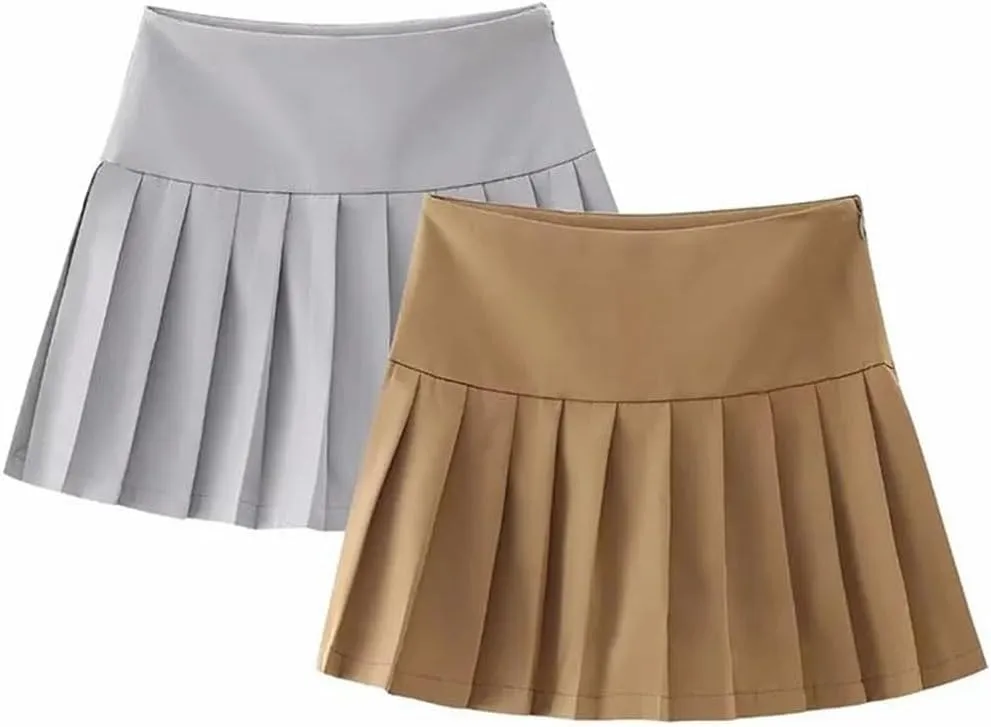Women Casual Solid Pleated Mini Skirts Low Waist A-Line Streetwear Golf Shorts Skirts