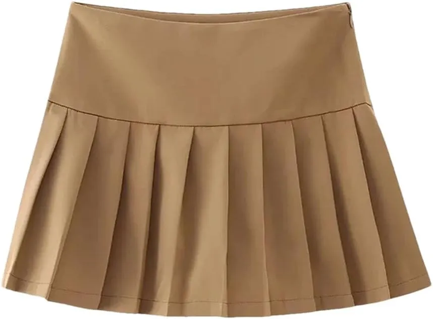 Women Casual Solid Pleated Mini Skirts Low Waist A-Line Streetwear Golf Shorts Skirts