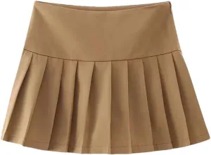 Women Casual Solid Pleated Mini Skirts Low Waist A-Line Streetwear Golf Shorts Skirts